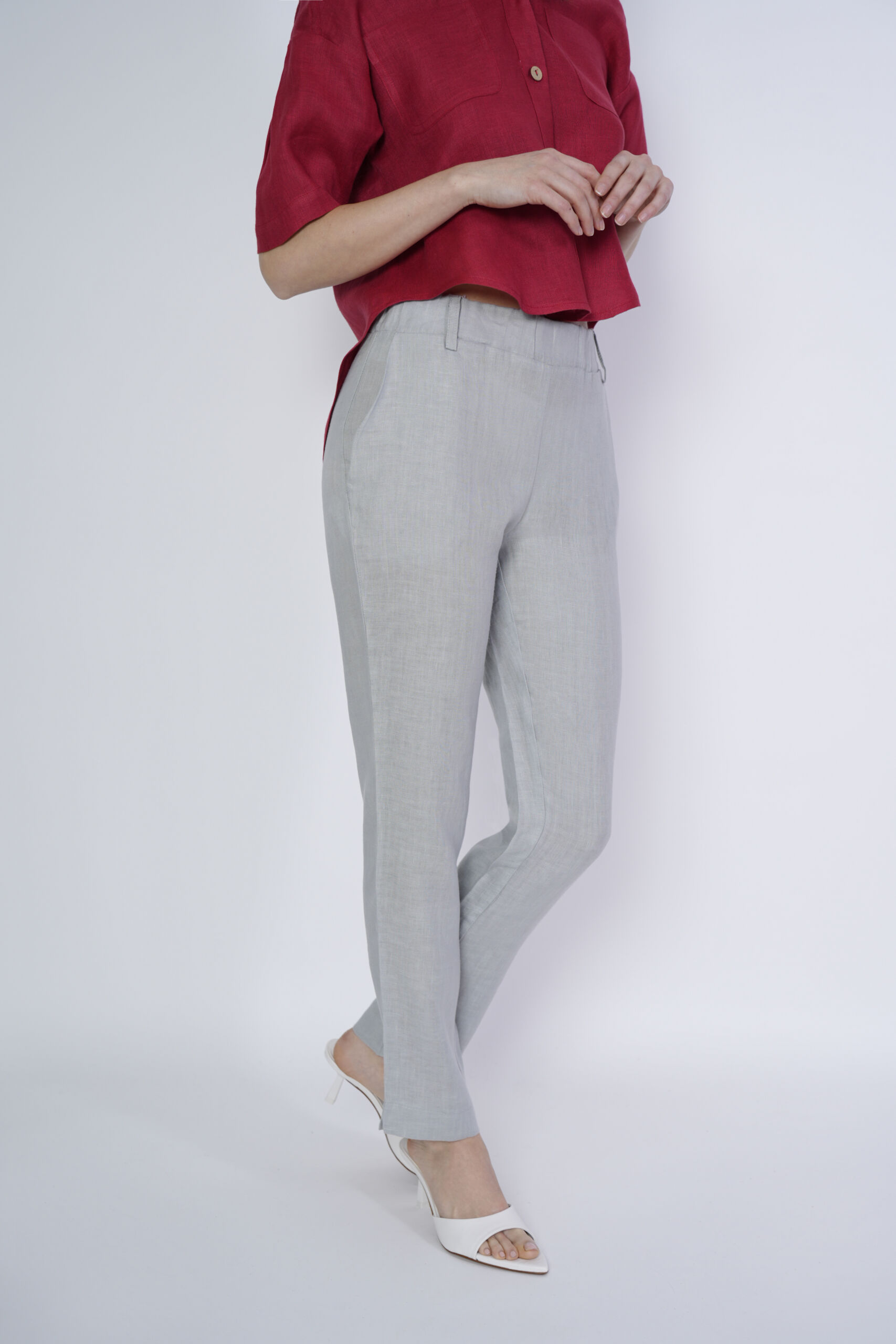 Rosa Grigio Chiaro 1 scaled 1stAmerican pantalone da donna con passanti e tasche - pantalone con elastico in vita puro lino 100% Made in Italy