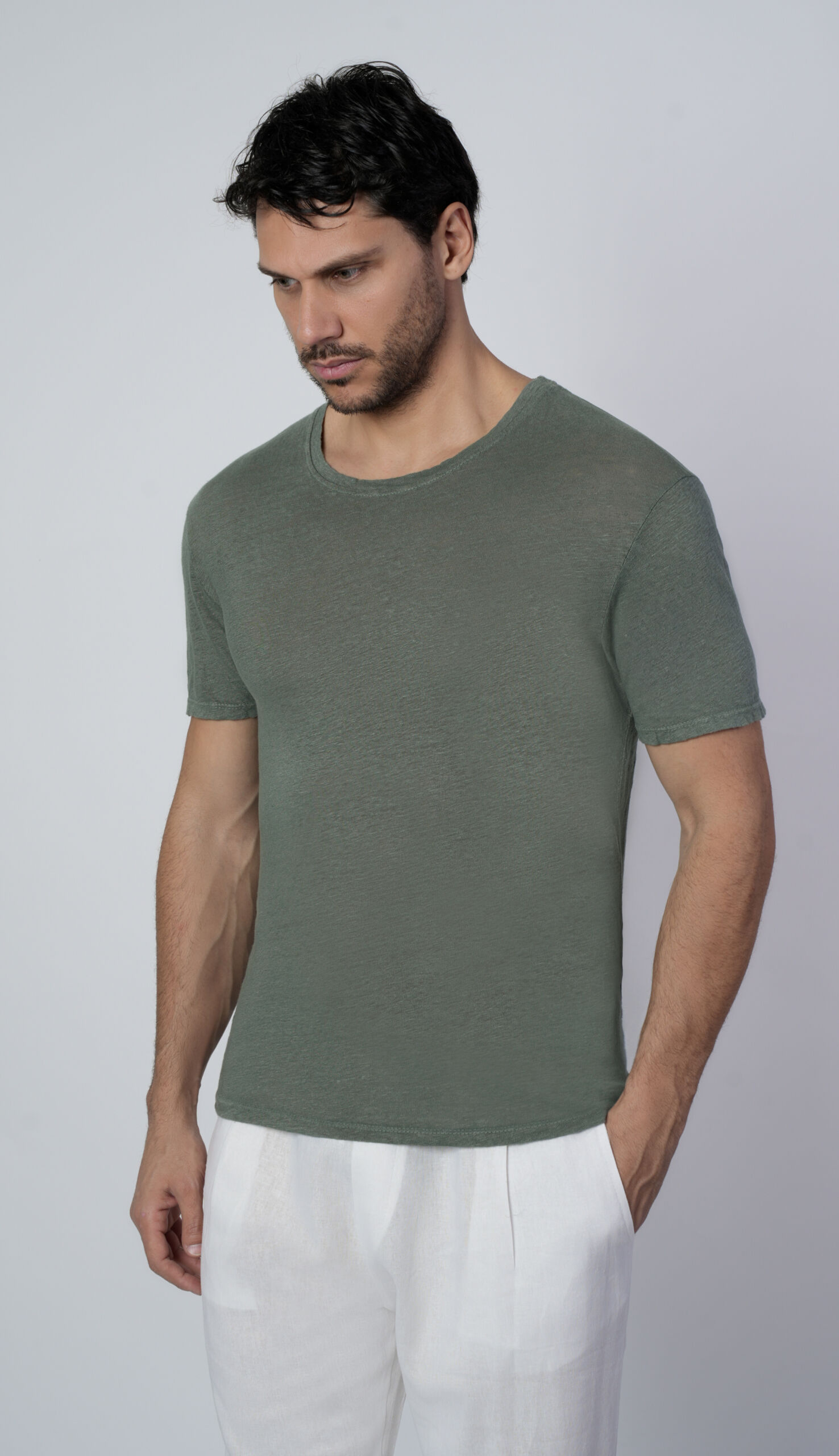 Tshlino02 Army 4 scaled 1stAmerican t-shirt girocollo da uomo in 100% lino Made in Italy manica corta - t-shirt mezza manica estiva in puro lino