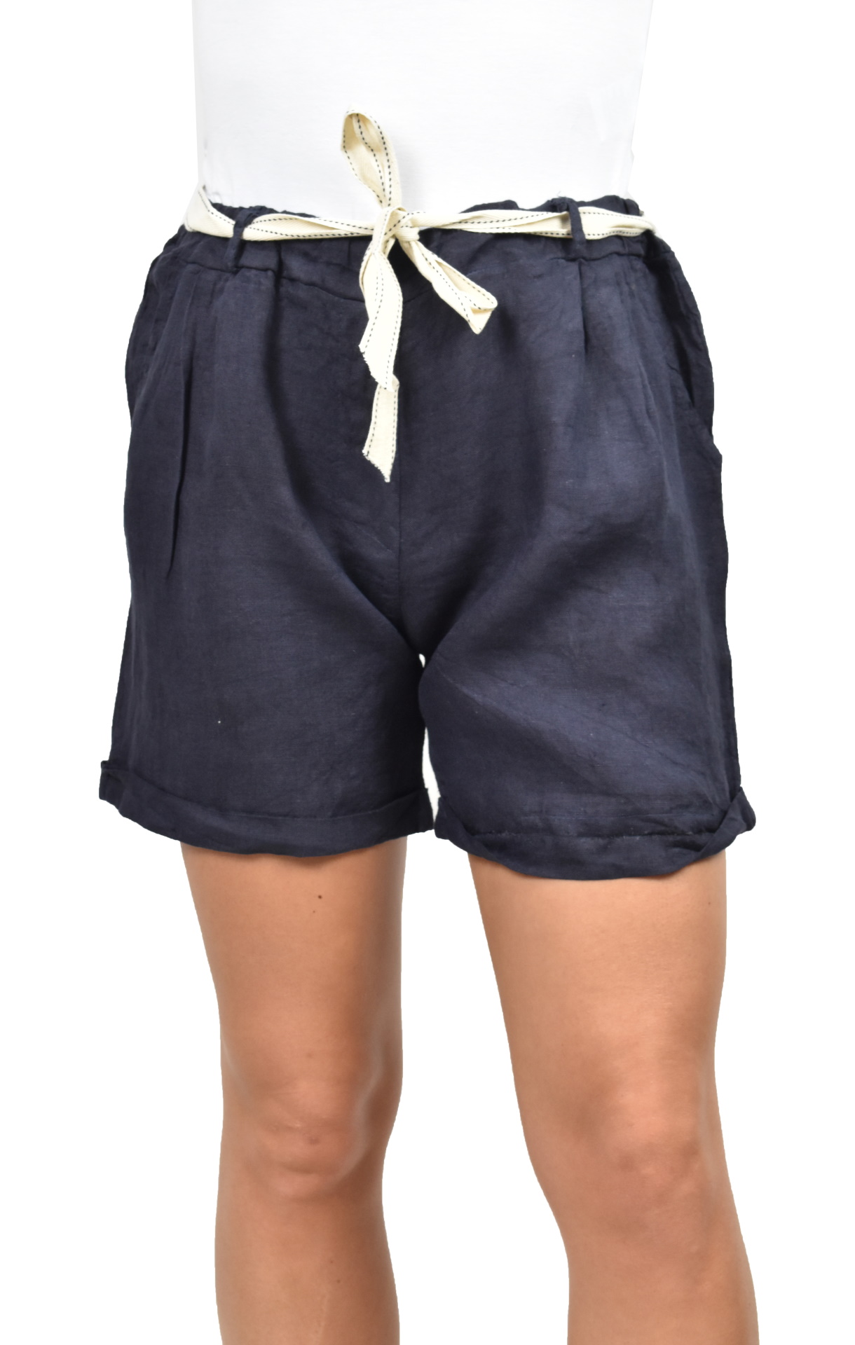 PANMAXPE2101 BLU PANTALONCINO DA DONNA 100 LINO 3 1stAmerican pantaloncino da donna 100% lino Made in Italy - bermuda mare