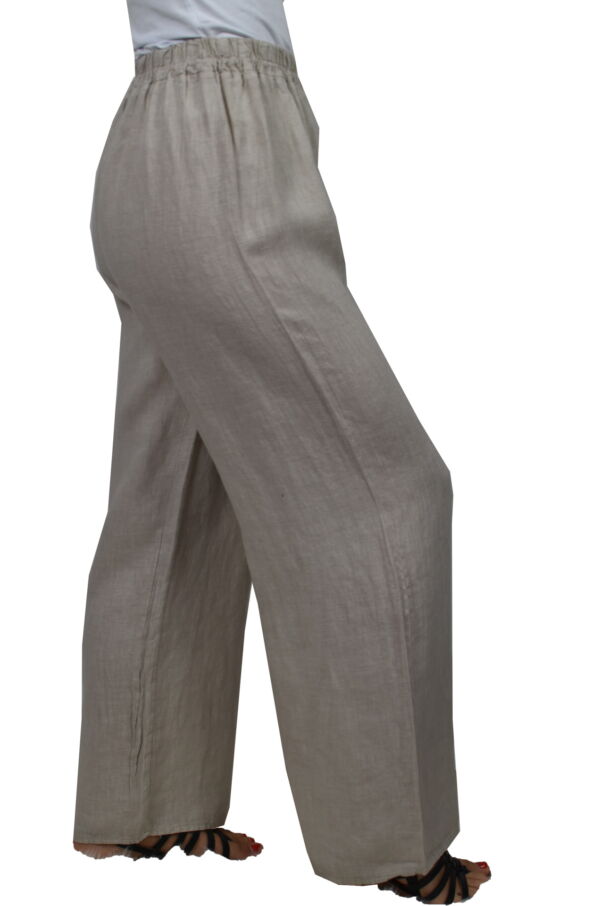 PANMAXPE2102 BEIGE PANTALONE DA DONNA A GAMBA LARGA 100 LINO 1 1stAmerican pantalone da donna a gamba larga 100% lino Made in Italy - pantalone mare donna