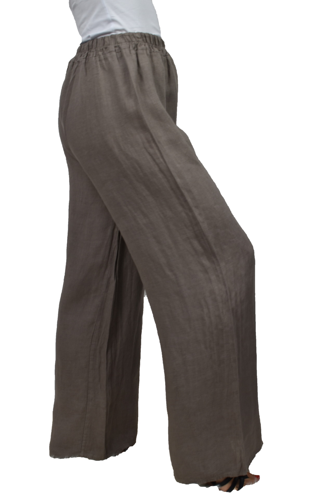 PANMAXPE2102 FANGO PANTALONE DA DONNA A GAMBA LARGA 100 LINO 3 1stAmerican pantalone da donna a gamba larga 100% lino Made in Italy - pantalone mare donna
