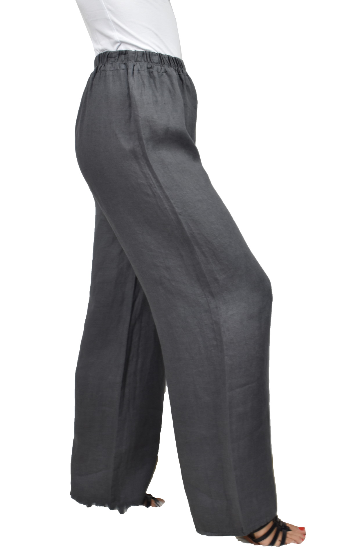 PANMAXPE2102 GRIGIO PANTALONE DA DONNA A GAMBA LARGA 100 LINO 3 1stAmerican pantalone da donna a gamba larga 100% lino Made in Italy - pantalone mare donna