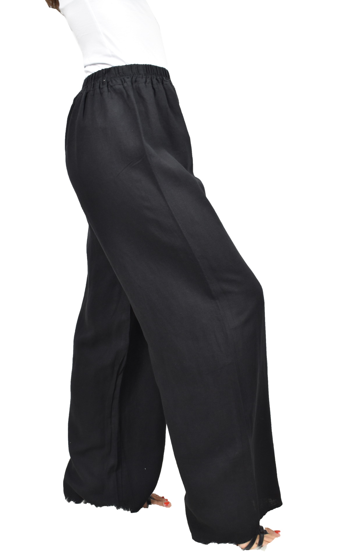 PANMAXPE2102 NERO PANTALONE DA DONNA A GAMBA LARGA 100 LINO 3 1stAmerican pantalone da donna a gamba larga 100% lino Made in Italy - pantalone mare donna
